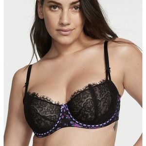 Victoria’s Secret DREAM ANGELS Wicked Unlined Balconette Bra Black Floral 38DDD